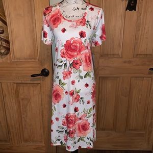 Lularoe like new Pink Roses Printed White Jessie Dress